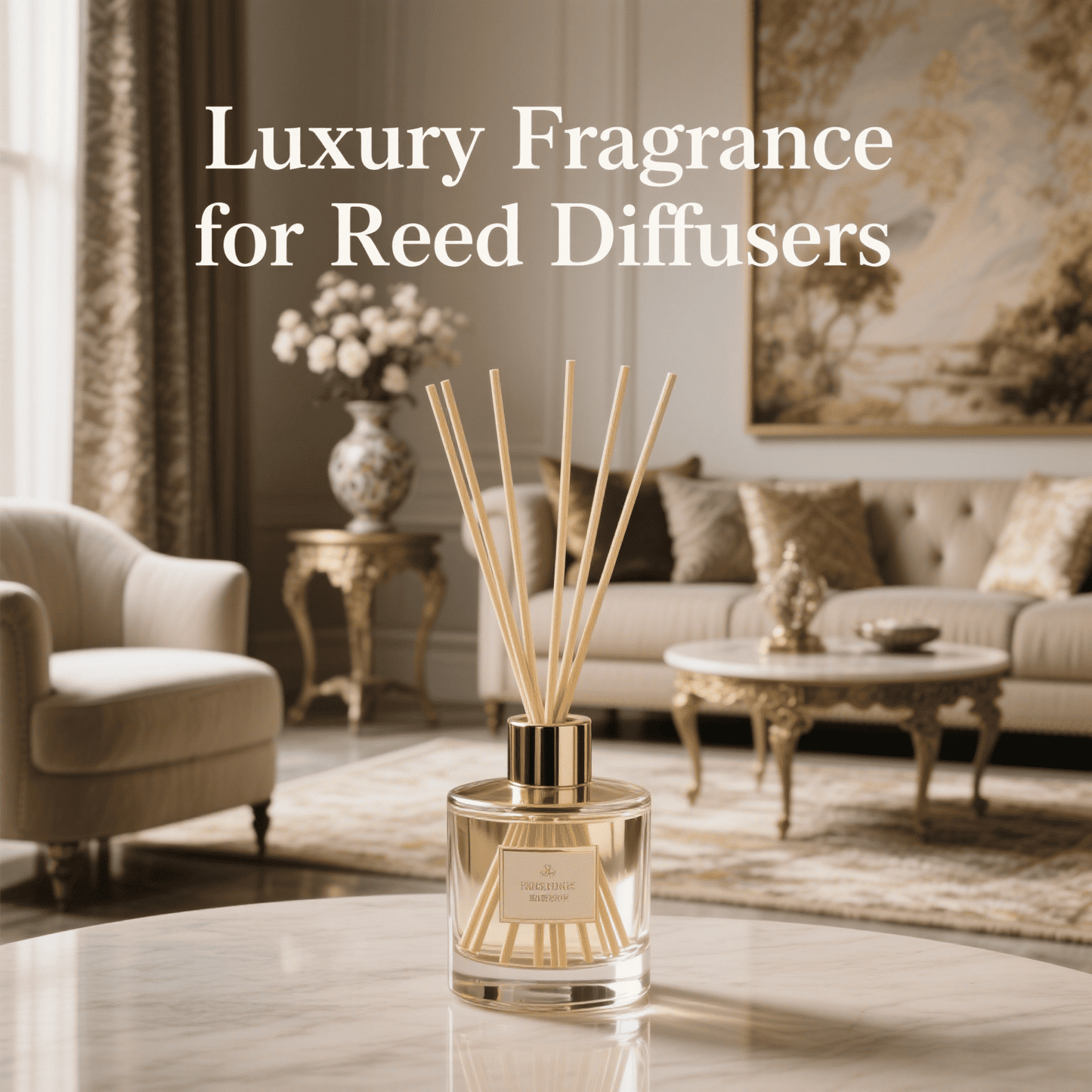 Elegant Yinchee Air Care Fragrance Oil reed diffuser sticks in upscale interior.
