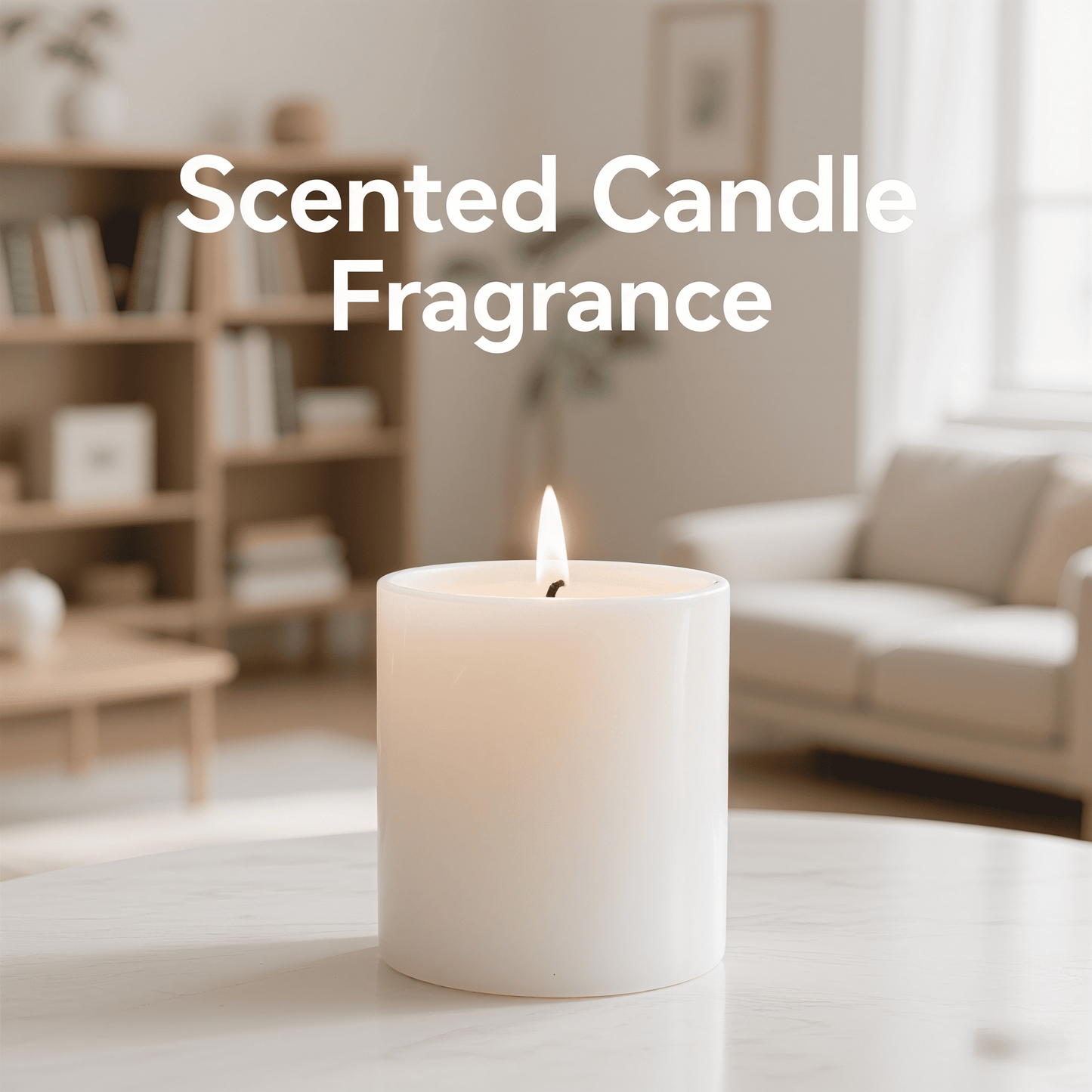 Lit scented candle with Yinchee Air Care Fragrance Oil ambiance in living room
